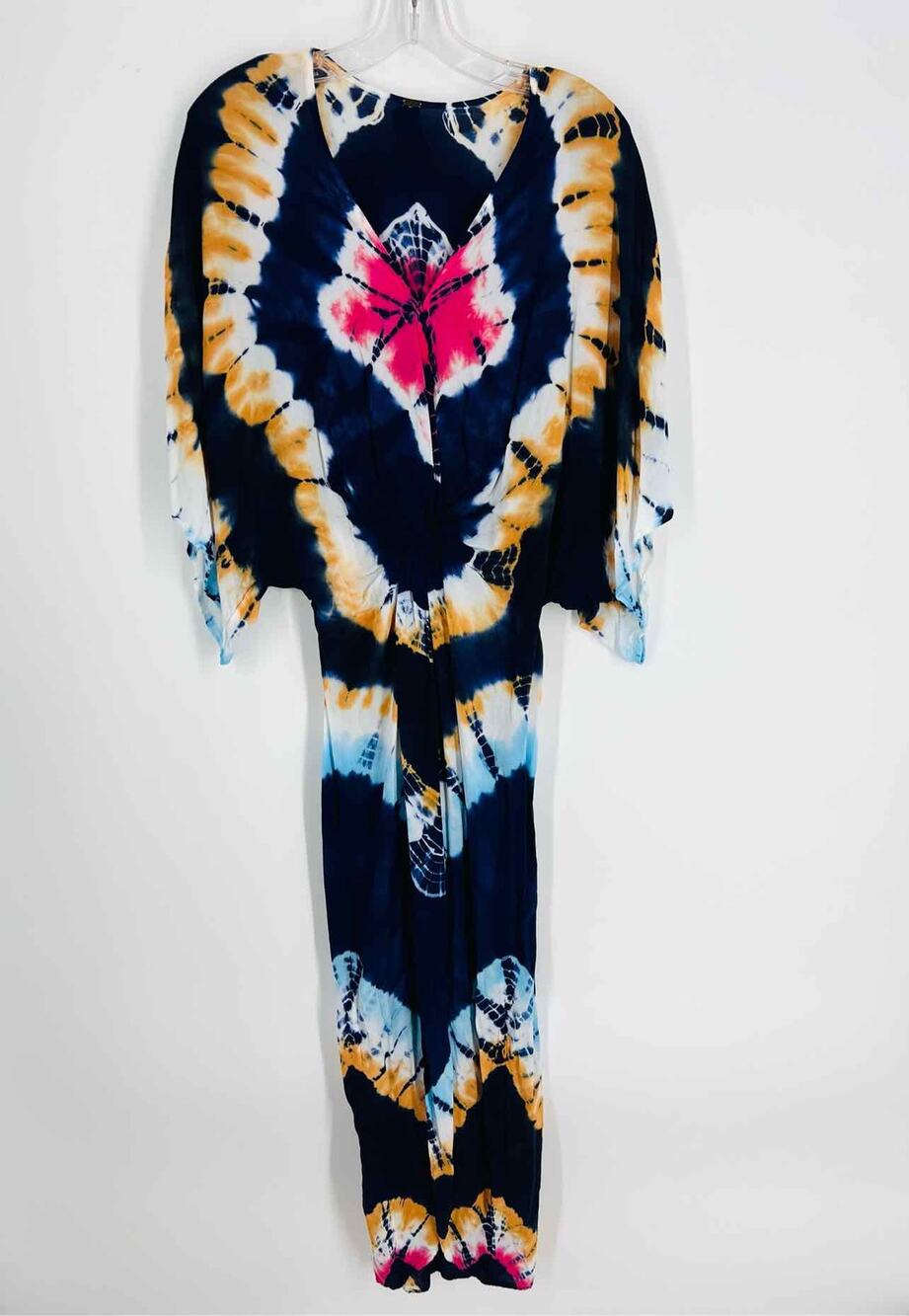 YFB Size S Navy/Multi Twist Tie Dye Designer Dress Maxi